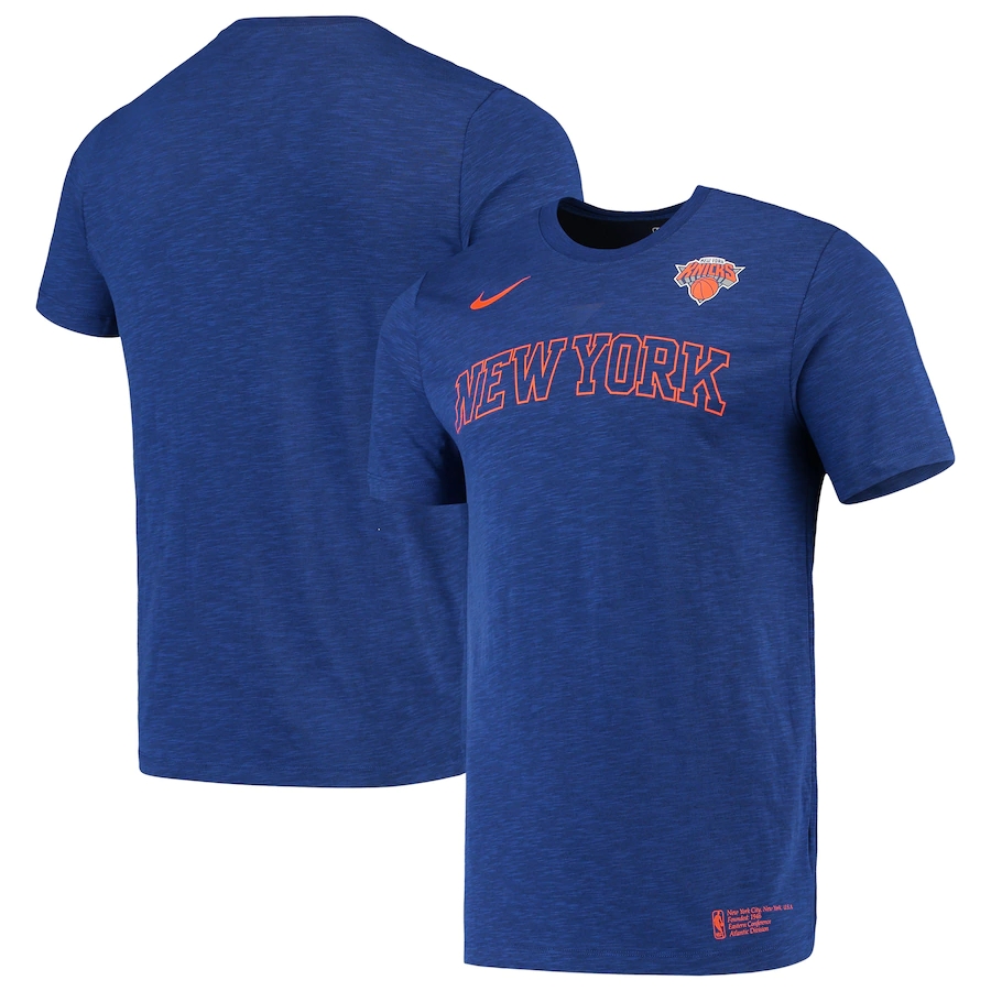 2020 NBA Men Nike New York Knicks Heathered Blue Essential Facility Performance TShirt->nba t-shirts->Sports Accessory